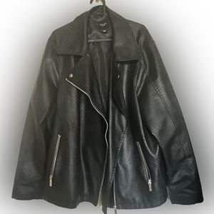 VINTAGE OVERSIZED MOTO FAUX LEATHER JACKET